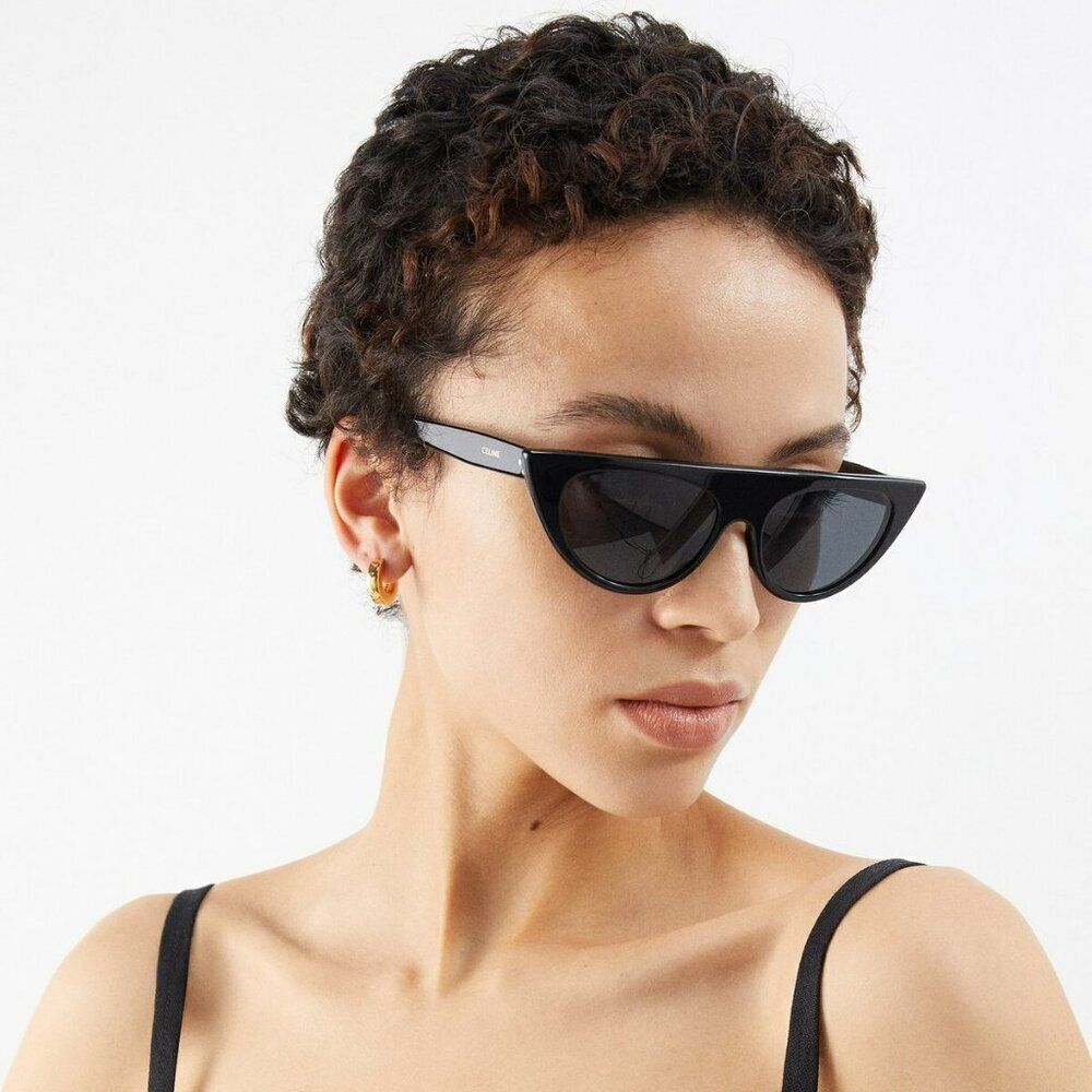 NEW Celine CL40228I 01A Shiny Black Smoke Grey Geometric Women Sunglasses